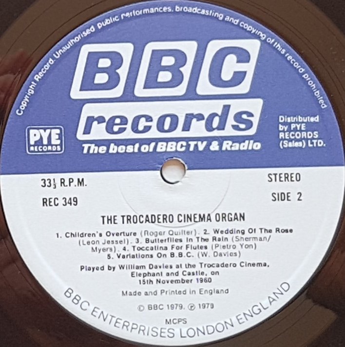 REC 349 Trocadero cinema William Davies from the BBC records and Tapes library Label